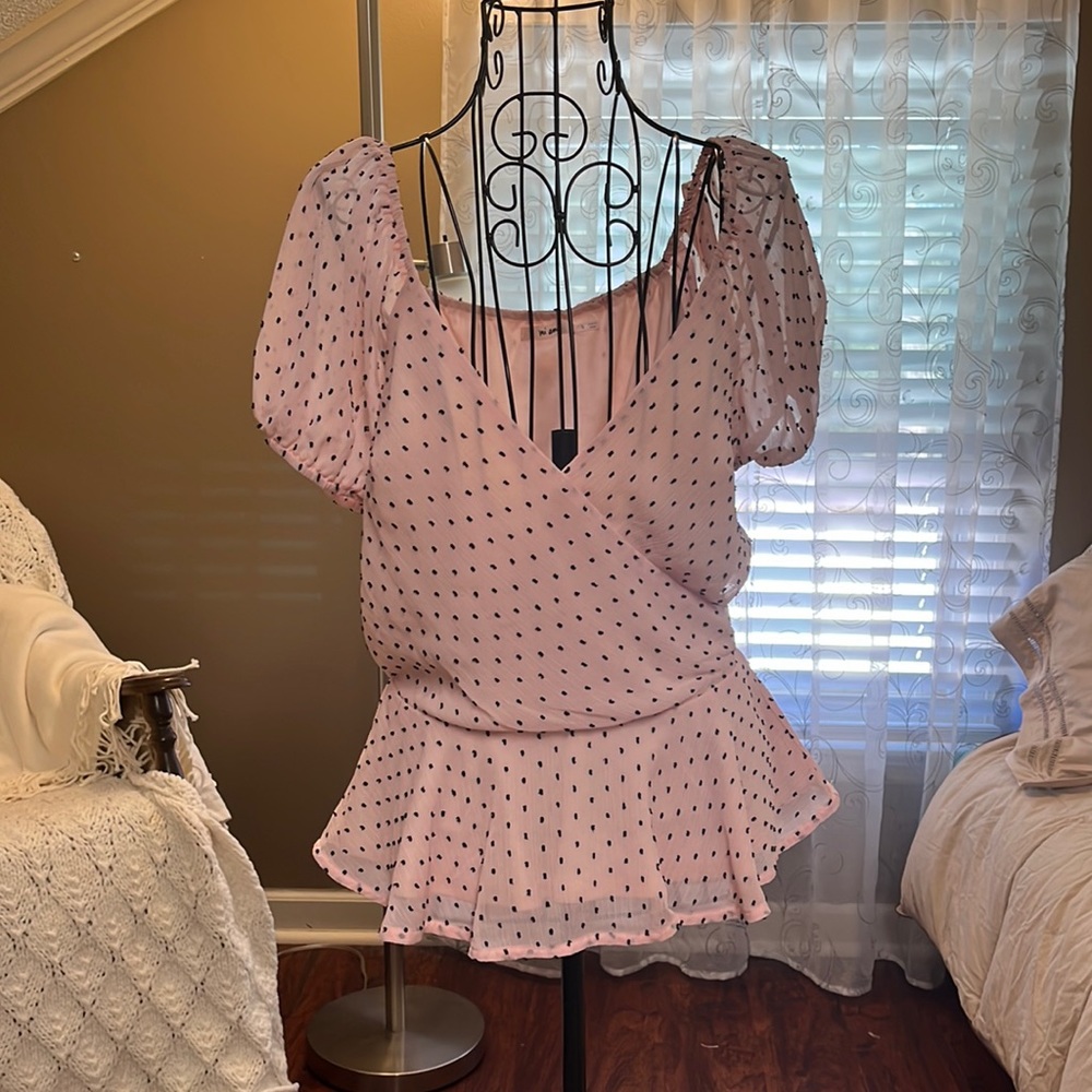 Peplum Dotted Swiss Faux Wrap top